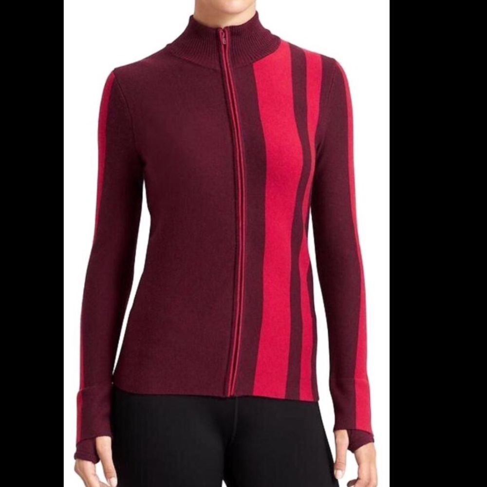 Athleta Full Zip Mock Neck Cardinal Stripe Sweater